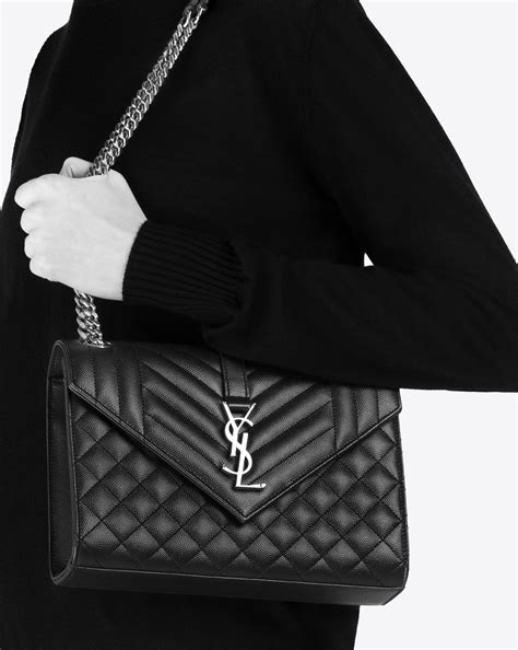 Saint Laurent Grain De Poudre Embossed Leather Envelope